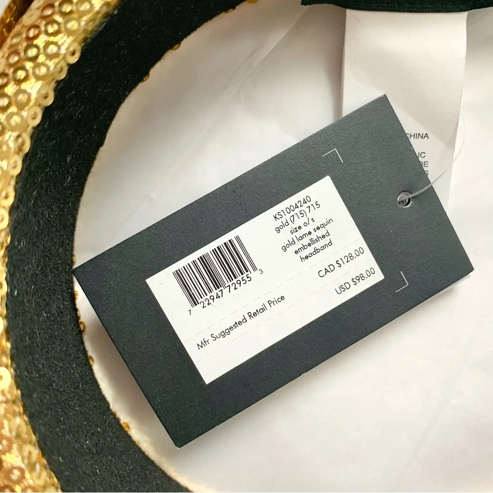 NEW Kate Spade Gold Lamé Sequin Embellished Headband O/S NWT